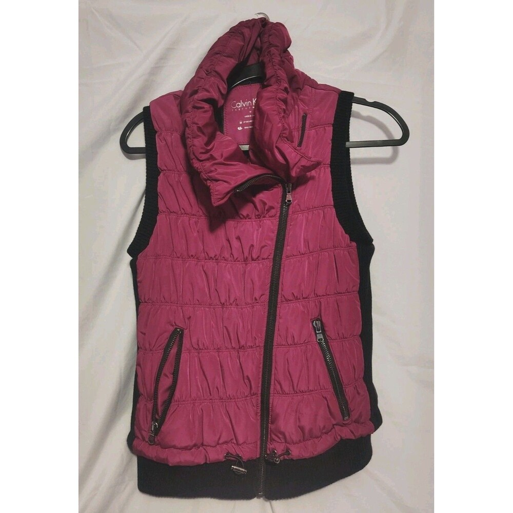Calvin Klein CK Performance Puffer Vest Sz M Classic Luxe Preppy Dark Magenta